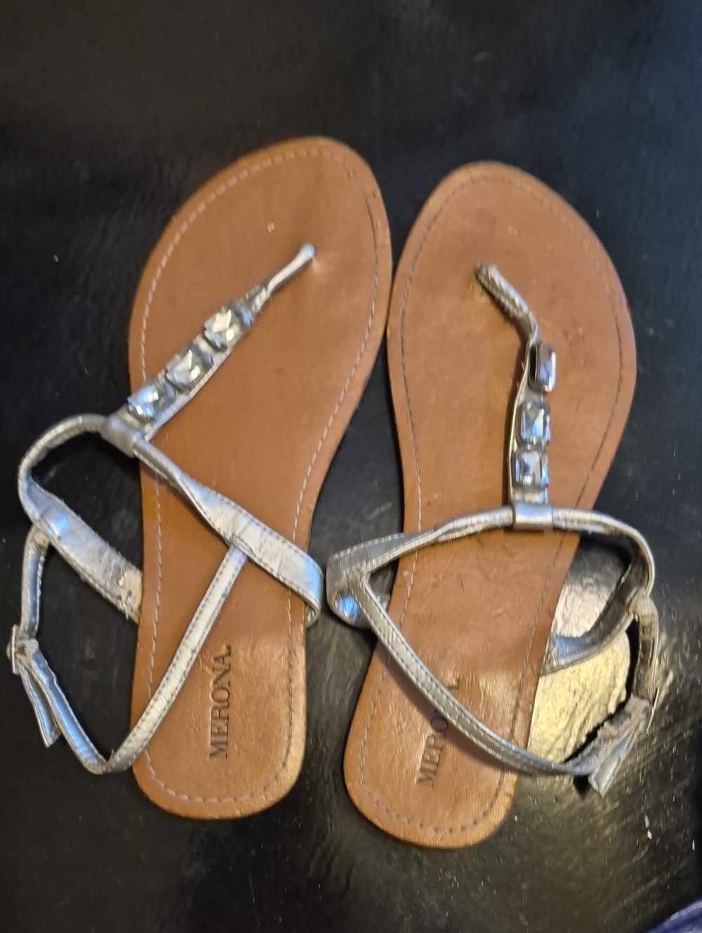 Merona Silver T-Strap Rhinestone Flat Sandals